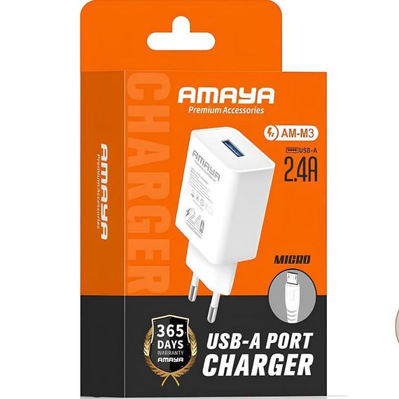 МЗП Amaya M3 2.4A (1USB-A) + кабель USB to MicroUSB White | Зображення 1