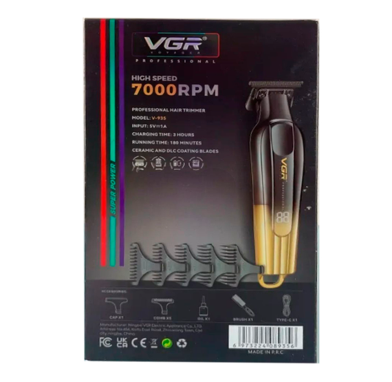 Тример для стрижки акумуляторний VGR V-935 GOLD, 5 насадок, 7000 RPM, LED дисплей | Зображення 7