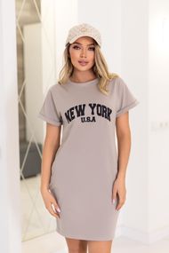 Женское летнее платье-футболка спортивное New York GF7455 цвет капучино, размер 42/44