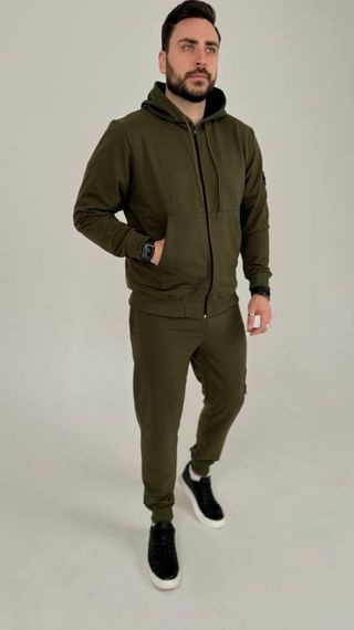 Спортивний костюм Stone Island з худі на молнії хакі | Зображення 6
