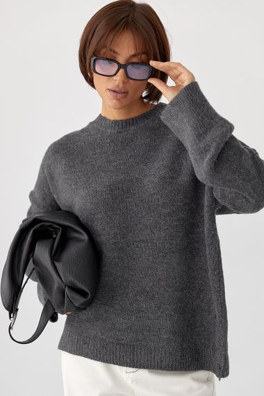 В’язаний однотонний джемпер вільного фасону - темно-сірий цвет, ONE SIZE (є розміри)