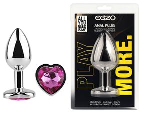 Анальна пробка з кристалом EGZO - Silver Heart Plug Rose size S Sex Aura