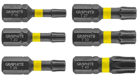 Біти Graphite , набір 6шт, 1/4', ударні, TX, 25мм, сталь S2 (56H541)
