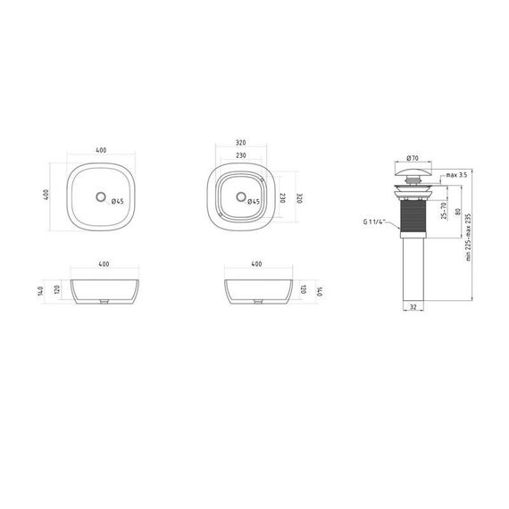 Комплект Qtap Kolibri: Раковина накладна 400x400x140 мм, White, квадратна + Донний клапан Pop-up PU02 | Зображення 1