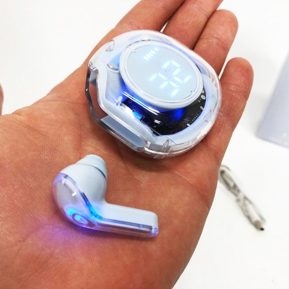 Бездротові навушники TWS T8 PRO з прозорим кейсом Вакуумний LED дисплей Bluetooth 5.3. OR-359 Колір: блакитний | Зображення 5