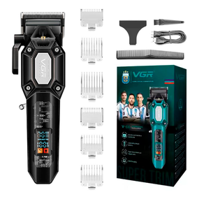 Акумуляторна машинка для стрижки VGR V-600 BLACK, 6 насадок, регулятор висоти, 7000 RPM, LED дисплей