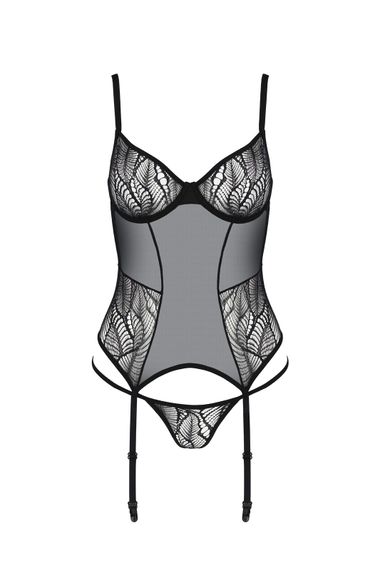 Корсет Passion LEAFA CORSET black L/XL, мягкие чашки, зажимы для чулок, стринги в комплекте | Зображення 2