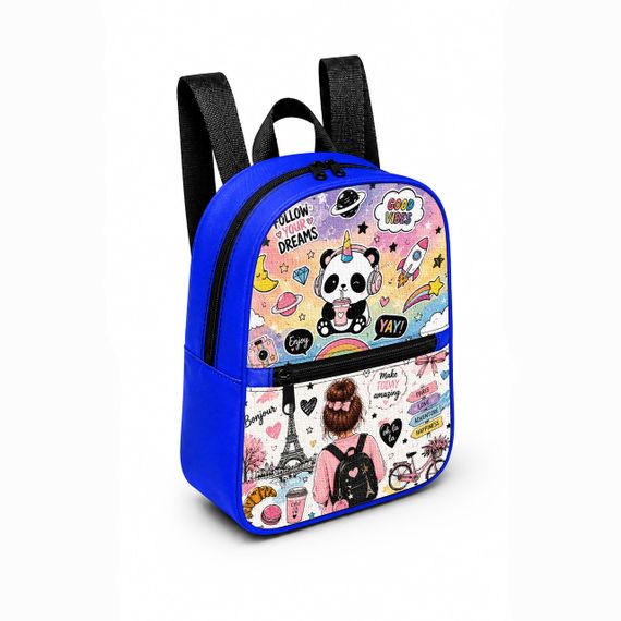 Детский мини-рюкзак синий с принтом Kawaii Panda для девочки 28×24×10 см мини-сумка детская (5264)