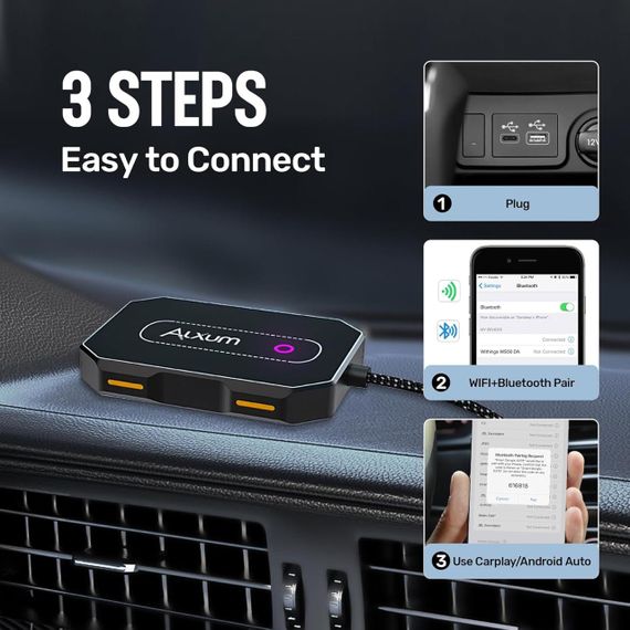 Автомобільний бездротовий адаптер Alxum для CarPlay Android Auto, для авто з дротовим CarPlay, Plug & Play карплей | Зображення 4