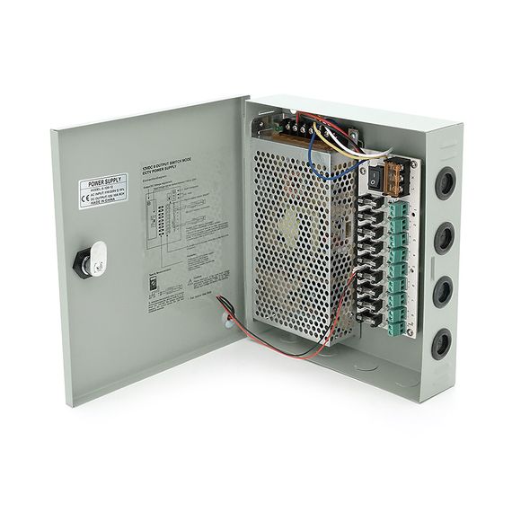 Імпульсний блок живлення 12V-10A / 9CH в боксі з замком перфорований, 9-ти канальний, Q20