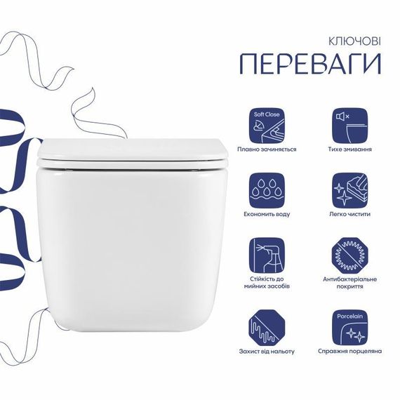 Унітаз підвісний Qtap Gemini Ultra Quiet 485×340×350 мм, White, із сидінням Slim Duroplast/Soft-close/Quick Release | Зображення 2