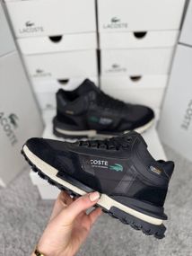 Зимние Мужские кроссовки New Lacoste Elite Active High Fur Black Beige (топ качество) A4868 46 29.5-30 см