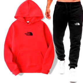 Мужской спортивный костюм двойка штаны + худи TNF, теплый на флисе AD0003 цвет черно-красный, размер S