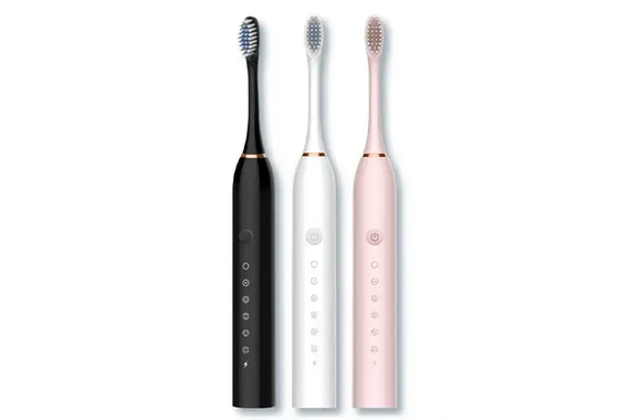 Розовая Электрическая зубная щетка Sonic Toothbrush Х-3 ультразвуковая аккумуляторная 4 сменные насадки в комплекте | Зображення 1