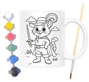 Набор для творчества кружка раскраска по мотивам Кот в сапогах (Шарль Перро) 330 мл белая (КР0174)