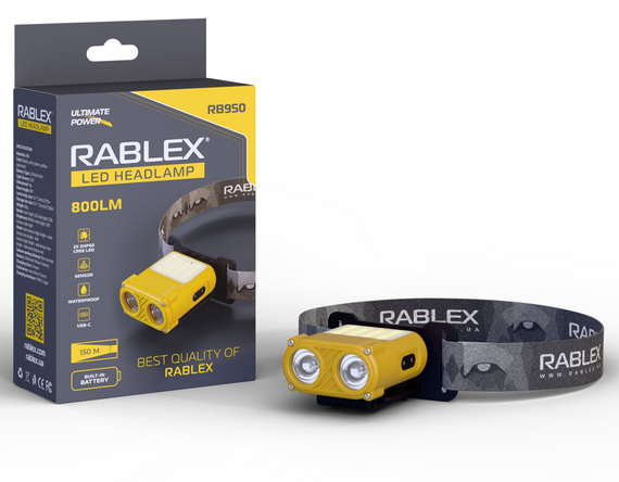 Ліхтар налобний Rablex RB950 з акумулятором та Type-C зарядкою (червоне + біле світло, комбіновані діоди, 2хXPL+16хCOB+1хRED COB) | Зображення 1