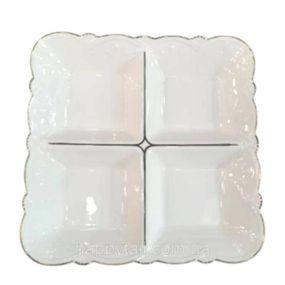 Менажница фарфоровая на 4 секции для закусок 25×25×4 см Белая 120-YH-HG015