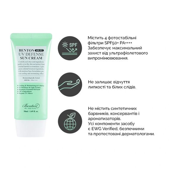 Легкий солнцезащитный крем с Центеллой Benton Air Fit UV defense Sun Cream SPF50+/PA++++ (50 ml)