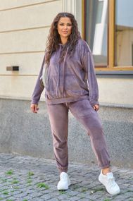 Женский велюровый спортивный костюм худи и штаны, большие размеры и батал, SS160 цвет фрезовый, размер 56/60