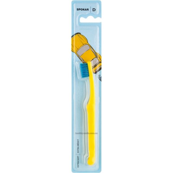 Дитяча зубна щітка Spokar 3432 D UltraSoft (ультра-м'яка) від 0 до 6 років, діаметр щетинок 0,10мм., жовта з синім