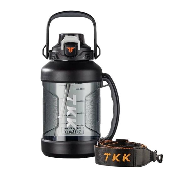 Спортивна пляшка TKK (2000 мл) — Чорний матовий Tritan BPA-free, з ергономічною ручкою та клапаном | Зображення 1