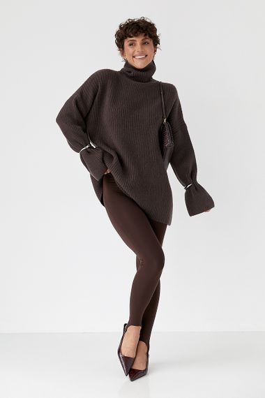 Тепла в'язана туніка в рубчик - коричневий цвет, ONE SIZE (є розміри) | Зображення 2