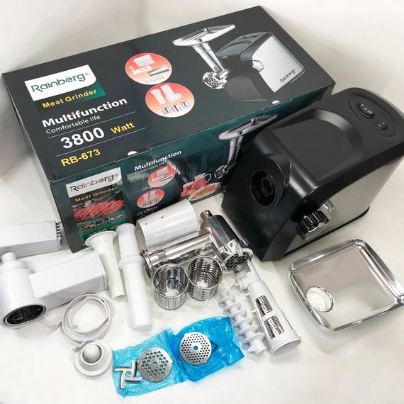 Мощная электрическая мясорубка с реверсом Rainberg, Топ мясорубок, Электрическая мясорубка нержавейка WR-22 | Зображення 6