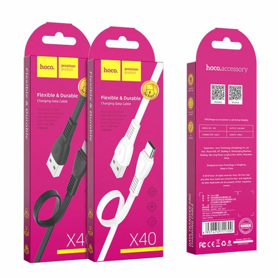 Кабель HOCO X40 USB to Type-C 3A, 1m, TPE, TPE connectors, Black | Зображення 3