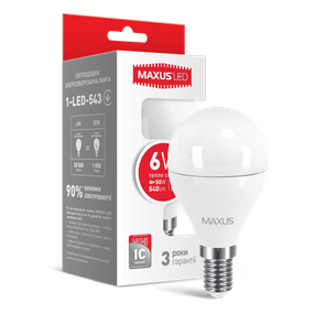 LED-лампа MAXUS G45 6W тепле світло E14 (1-LED-543)