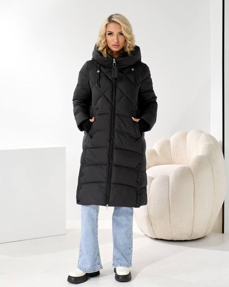 Пуховик жіночий чорний зимовий довгий стьобаний люкс якість | Зображення 4