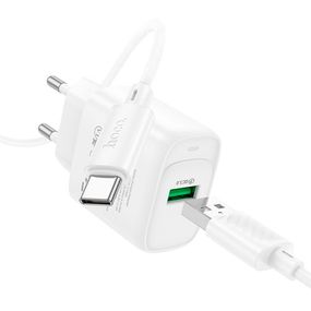 Набір СЗУ 110-240V HOCO C140A+ кабель Type-C, 1xUSB, 18W, кабель 1м, White