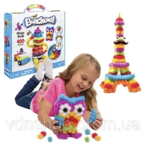Дитячий різнокольоровий конструктор-липучка Bunchems 400 деталей / Конструктор Банчемс | Зображення 1