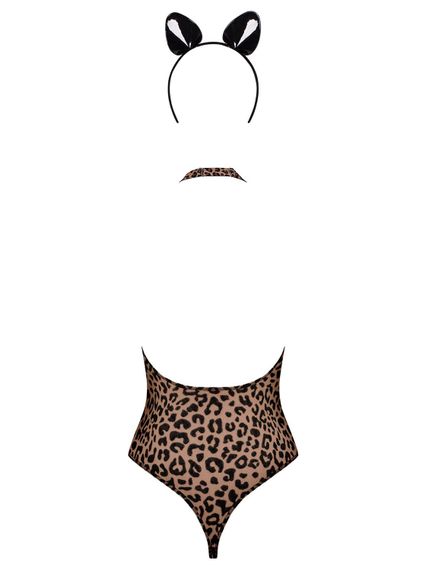 Еротичний костюм леопарда Obsessive Leocatia teddy XXL, боді, обруч з вушками | Зображення 5