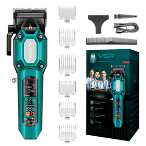 Аккумуляторная машинка для стрижки VGR V-600 GREEN, 6 насадок, регулятор высоты, 7000 RPM, LED дисплей