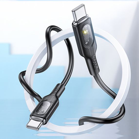 Дата кабель Hoco U120 Transparent explore intelligent power-off PD 60W Type-C to Type-C (1.2m) Black | Зображення 4