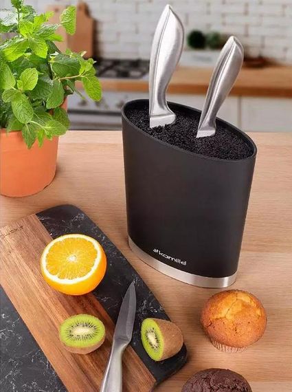 Підставка Kamille Black&Silver, колода для ножів 16х7х22см з поліпропіленовим наповнювачем | Зображення 1
