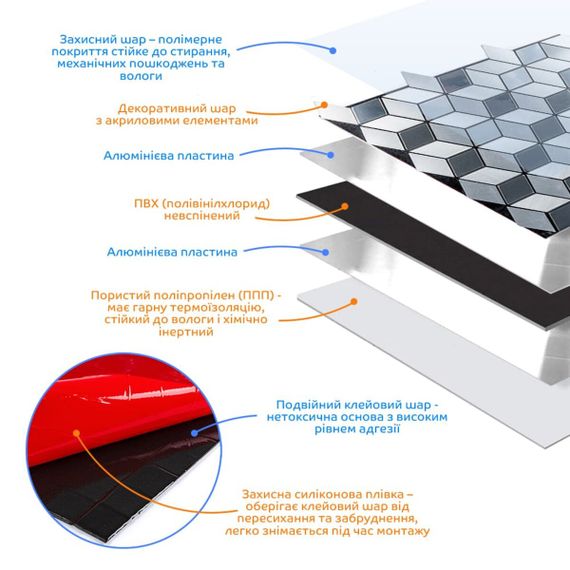 Самоклеюча алюмінієва плитка ромби срібло 300х300х3мм SW-00001933 | Зображення 1