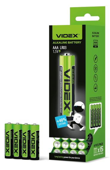 Батарейка лужна Videx LR03/AAA 4шт SHRINK | Зображення 2