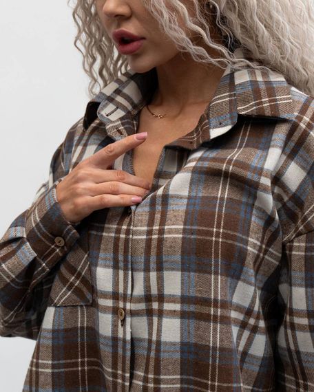 Женская фланелевая рубашка в клетку на пуговицах свободная, MN0003  цвет бежевый, размер 2XL/3XL | Зображення 2