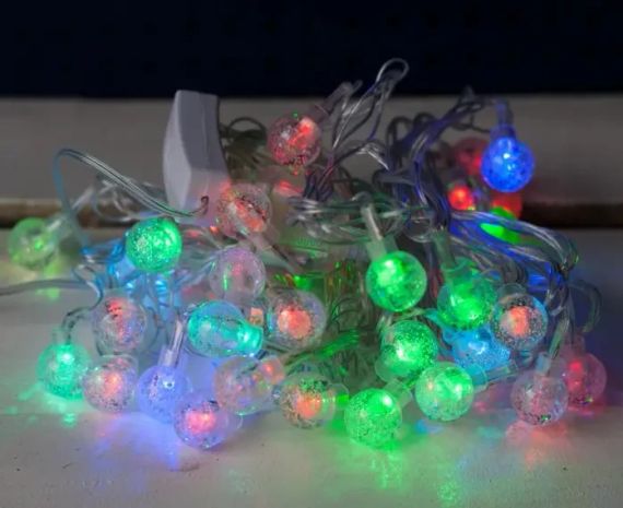 Гирлянда прозрачный шарик 40LED 5м (флеш) 18мм, Новогодняя бахрама, Светодиодная гирлянда, Уличная гирлянда | Зображення 1