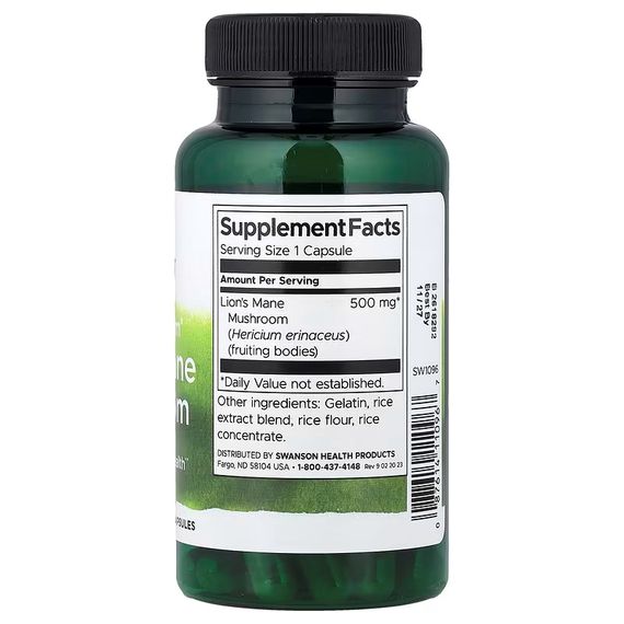 Гриб левова грива Swanson Lion's Mane Mushroom 500 mg Full Spectrum, 60 caps | Зображення 1