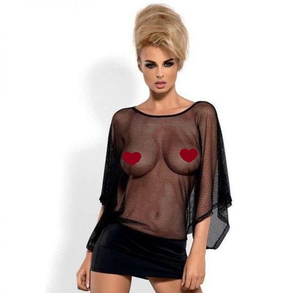 Сукня сітка Obsessive Punker dress, стрінги в комплекті, чорний, S\M sexstyle