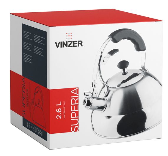 Чайник 2.6 л Vinzer Superia 50009 з нержавіючої сталі зі свистком для всіх типів плит | Зображення 2