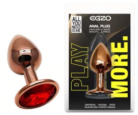 Анальная пробка с кристаллом EGZO - Dark Gold Round Plug Red, size S Sex Aura
