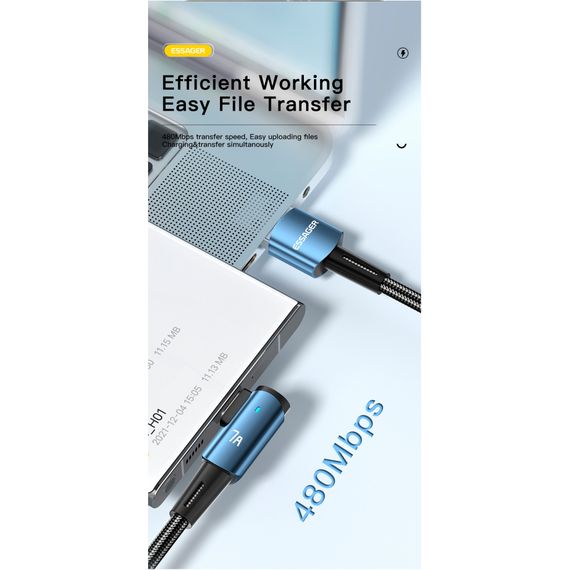 Дата кабель USB 2.0 AM to USB-C 2.0m 100W blue Essager (EXCWT7A-CGA03-P) | Зображення 5