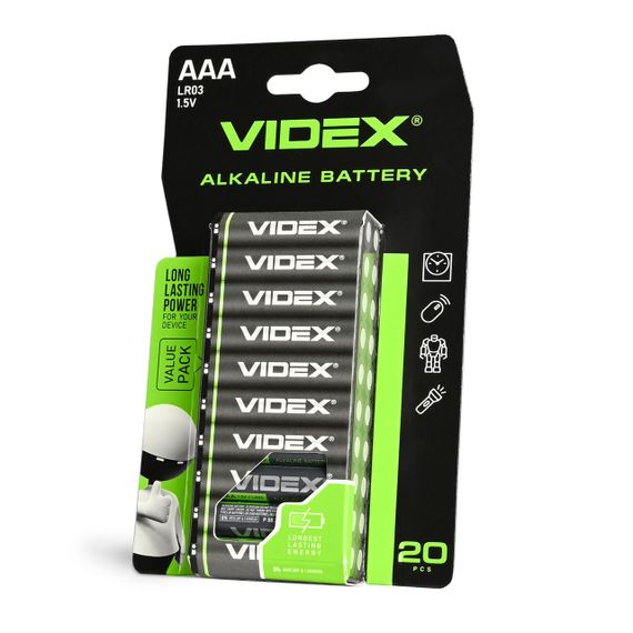 Щелочная батарейка VIDEX LR03/AAA, 20 шт., в блистере