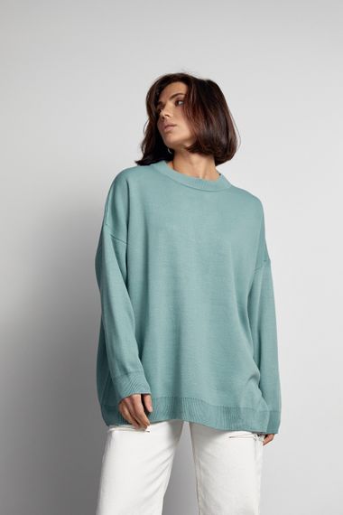 Женский однотонный джемпер oversize кроя - мятный цвет, S (есть размеры) | Зображення 6