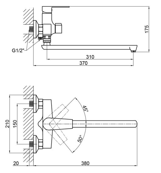 Змішувач для ванни Brinex 35B 005, Chrome/Black (k35) BRIN35B005 | Зображення 1