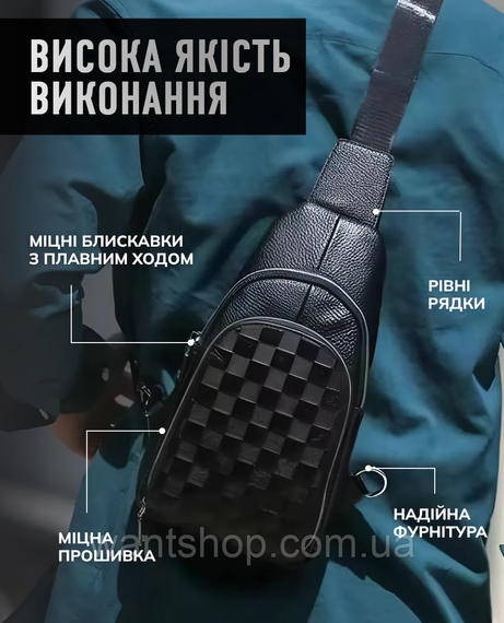 Мужской кожаный слинг-рюкзак на одно плечо TidinBag TM-35900 черный | Зображення 4