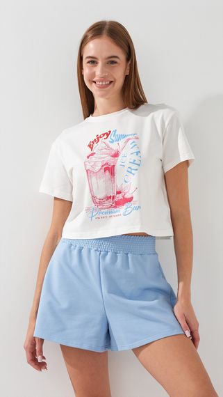 Футболка з принтом Enjoy Summer жіноча  LAWA P-WB02401 M Молочний shop (2000999215353)